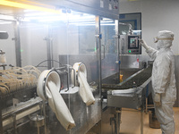 A worker produces diclofenac sodium injection at a pharmaceutical company in Suqian, China, on September 13, 2024. (