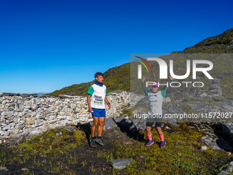 Runners participate in the first Timbung Pokhari Trail Run competition in Taplejung, Nepal, on September 11, 2024. (