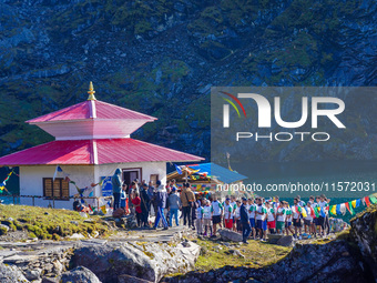 Runners participate in the first Timbung Pokhari Trail Run competition in Taplejung, Nepal, on September 11, 2024. (