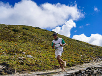 Runners participate in the first Timbung Pokhari Trail Run competition in Taplejung, Nepal, on September 11, 2024. (