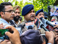 IGP Kashmir VK Birdi speaks to the media at the encounter site in Kreeri, Baramulla, Jammu and Kashmir, India, on September 14, 2024. (