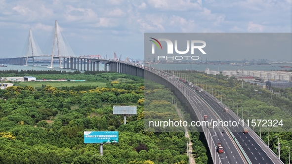 Vehicles travel on the Shanghai-Suzhou-Nantong Yangtze River Bridge in Suzhou, China, on September 14, 2024. 