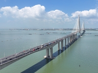 Vehicles travel on the Shanghai-Suzhou-Nantong Yangtze River Bridge in Suzhou, China, on September 14, 2024. (