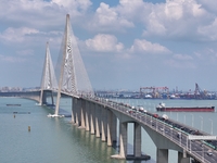 Vehicles travel on the Shanghai-Suzhou-Nantong Yangtze River Bridge in Suzhou, China, on September 14, 2024. (