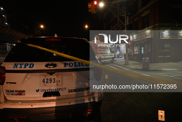 The NYPD investigates the crime scene. A 24-year-old man is shot and killed in Bronx, New York, United States, on September 13, 2024. At app...