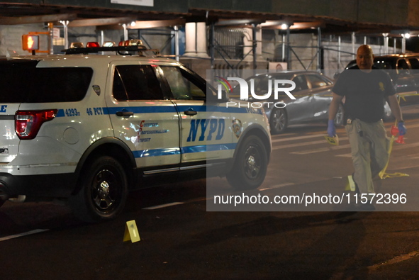 The NYPD guards the crime scene. A 24-year-old man is shot and killed in Bronx, New York, United States, on September 13, 2024. At approxima...