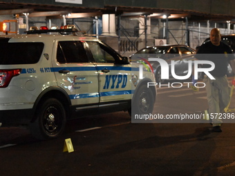 The NYPD guards the crime scene. A 24-year-old man is shot and killed in Bronx, New York, United States, on September 13, 2024. At approxima...