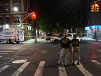 NYPD crime scene unit investigators are at the scene. A 24-year-old man is shot and killed in Bronx, New York, United States, on September 1...