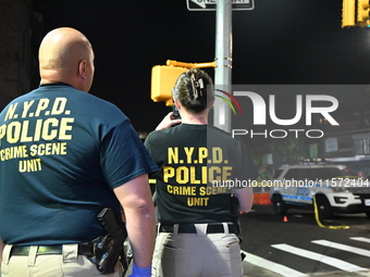 NYPD crime scene unit investigators are at the scene. A 24-year-old man is shot and killed in Bronx, New York, United States, on September 1...