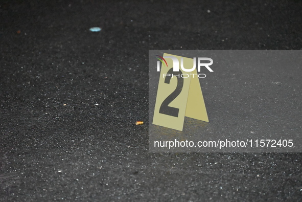 An evidence marker is at the scene. A 24-year-old man is shot and killed in Bronx, New York, United States, on September 13, 2024. At approx...