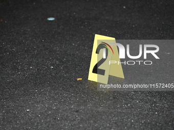 An evidence marker is at the scene. A 24-year-old man is shot and killed in Bronx, New York, United States, on September 13, 2024. At approx...