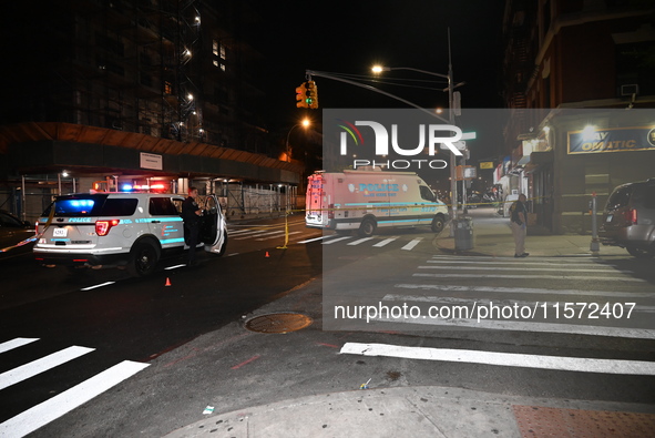 NYPD crime scene unit investigators are at the scene. A 24-year-old man is shot and killed in Bronx, New York, United States, on September 1...