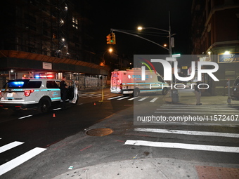 NYPD crime scene unit investigators are at the scene. A 24-year-old man is shot and killed in Bronx, New York, United States, on September 1...