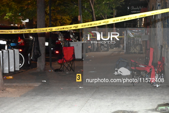 An evidence marker is at the scene. A 24-year-old man is shot and killed in Bronx, New York, United States, on September 13, 2024. At approx...