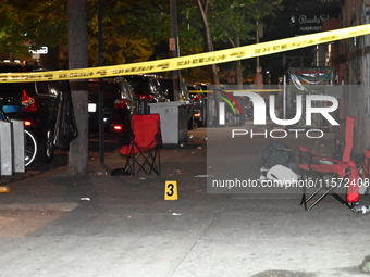 An evidence marker is at the scene. A 24-year-old man is shot and killed in Bronx, New York, United States, on September 13, 2024. At approx...