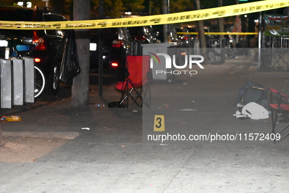 An evidence marker is at the scene. A 24-year-old man is shot and killed in Bronx, New York, United States, on September 13, 2024. At approx...