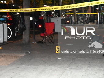 An evidence marker is at the scene. A 24-year-old man is shot and killed in Bronx, New York, United States, on September 13, 2024. At approx...