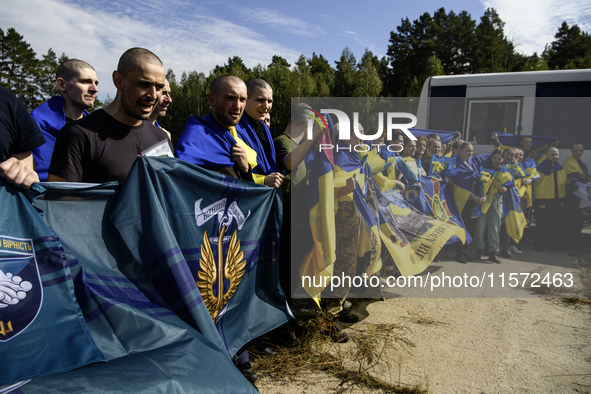 49 Ukrainian prisoners of war (POWs) return home following a prisoners of war swap with Russia in Chernihiv Region, Ukraine, on September 13...