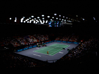 Roberto Bautista Agut of Spain plays against Arthur Fils of France during the 2024 Davis Cup Group B Stage match between France and Spain at...