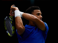 Arthur Fils of France plays against Roberto Bautista Agut during the 2024 Davis Cup Group B Stage match between France and Spain at Pabellon...