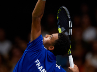 Arthur Fils of France serves during the game against Roberto Bautista Agut during the 2024 Davis Cup Group B Stage match between France and...