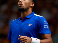 Arthur Fils of France reacts during the game against Roberto Bautista Agut during the 2024 Davis Cup Group B Stage match between France and...