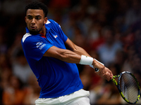 Arthur Fils of France plays against Roberto Bautista Agut during the 2024 Davis Cup Group B Stage match between France and Spain at Pabellon...