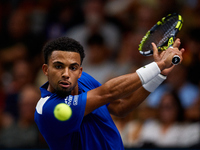 Arthur Fils of France plays against Roberto Bautista Agut during the 2024 Davis Cup Group B Stage match between France and Spain at Pabellon...