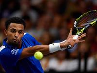 Arthur Fils of France plays against Roberto Bautista Agut during the 2024 Davis Cup Group B Stage match between France and Spain at Pabellon...