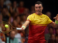 Roberto Bautista Agut of Spain celebrates a point during the game against Arthur Fils of France during the 2024 Davis Cup Group B Stage matc...