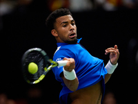 Arthur Fils of France plays against Roberto Bautista Agut during the 2024 Davis Cup Group B Stage match between France and Spain at Pabellon...