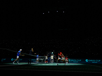 Carlos Alcaraz of Spain warms up prior to the game against Ugo Humbert of France during the 2024 Davis Cup Group B Stage match between Franc...