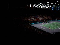 Carlos Alcaraz of Spain plays against Ugo Humbert of France during the 2024 Davis Cup Group B Stage match between France and Spain at Pabell...