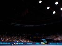 Ugo Humbert of France plays against Carlos Alcaraz of Spain during the 2024 Davis Cup Group B Stage match between France and Spain at Pabell...