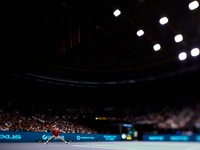 Carlos Alcaraz of Spain plays against Ugo Humbert of France during the 2024 Davis Cup Group B Stage match between France and Spain at Pabell...