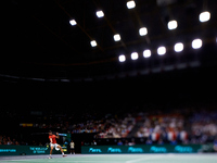 Carlos Alcaraz of Spain plays against Ugo Humbert of France during the 2024 Davis Cup Group B Stage match between France and Spain at Pabell...