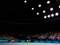 Carlos Alcaraz of Spain plays against Ugo Humbert of France during the 2024 Davis Cup Group B Stage match between France and Spain at Pabell...