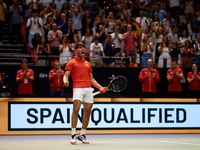 Carlos Alcaraz of Spain celebrates the victory following the game against Ugo Humbert of France during the 2024 Davis Cup Group B Stage matc...