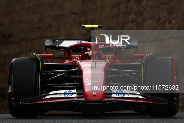 Carlos Sainz of Ferrari during third practice ahead of the Formula 1 Grand Prix of Azerbaijan at Baku City Circuit in Baku, Azerbaijan on Se...