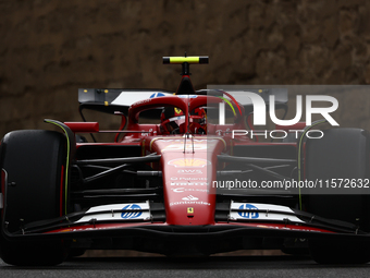 Carlos Sainz of Ferrari during third practice ahead of the Formula 1 Grand Prix of Azerbaijan at Baku City Circuit in Baku, Azerbaijan on Se...