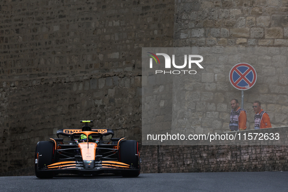 Lando Norris of McLaren during third practice ahead of the Formula 1 Grand Prix of Azerbaijan at Baku City Circuit in Baku, Azerbaijan on Se...