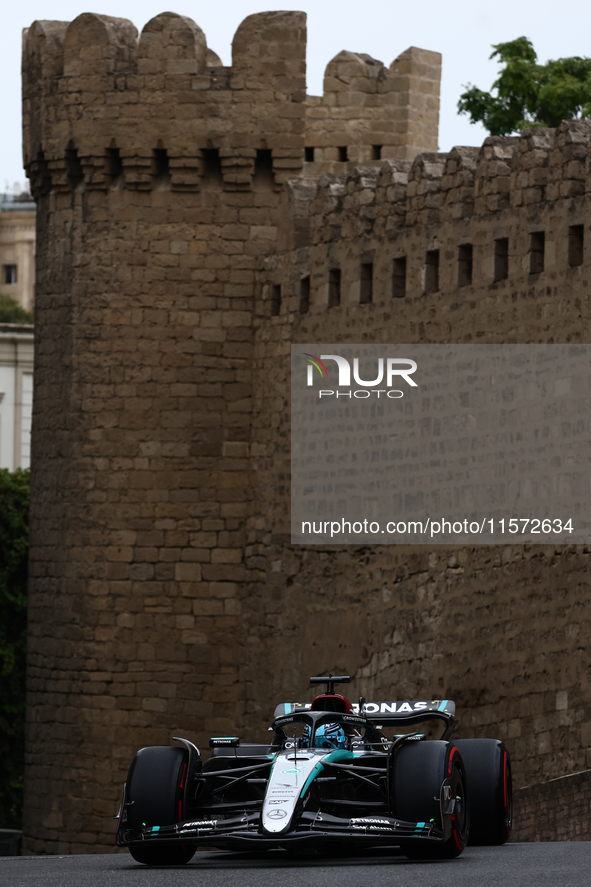 George Russell of Mercedes during third practice ahead of the Formula 1 Grand Prix of Azerbaijan at Baku City Circuit in Baku, Azerbaijan on...