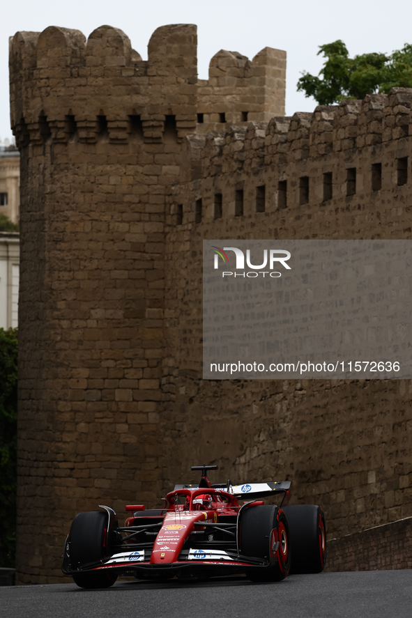 Charles Leclerc of Ferrari during third practice ahead of the Formula 1 Grand Prix of Azerbaijan at Baku City Circuit in Baku, Azerbaijan on...