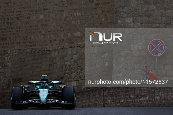 Fernando Alonso of Aston Martin Aramco during third practice ahead of the Formula 1 Grand Prix of Azerbaijan at Baku City Circuit in Baku, A...