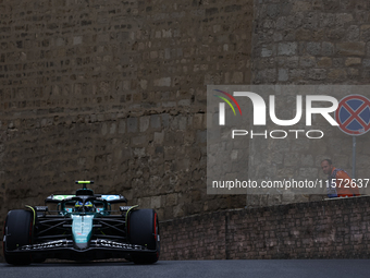 Fernando Alonso of Aston Martin Aramco during third practice ahead of the Formula 1 Grand Prix of Azerbaijan at Baku City Circuit in Baku, A...