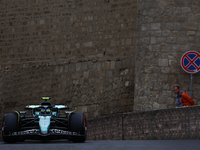 Fernando Alonso of Aston Martin Aramco during third practice ahead of the Formula 1 Grand Prix of Azerbaijan at Baku City Circuit in Baku, A...