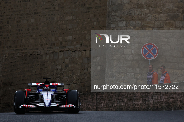 Daniel Ricciardo of RB during third practice ahead of the Formula 1 Grand Prix of Azerbaijan at Baku City Circuit in Baku, Azerbaijan on Sep...