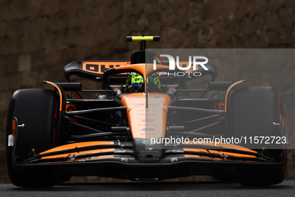 Lando Norris of McLaren during third practice ahead of the Formula 1 Grand Prix of Azerbaijan at Baku City Circuit in Baku, Azerbaijan on Se...