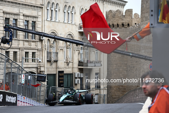 Lance Stroll of Aston Martin Aramco during third practice ahead of the Formula 1 Grand Prix of Azerbaijan at Baku City Circuit in Baku, Azer...