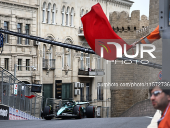 Lance Stroll of Aston Martin Aramco during third practice ahead of the Formula 1 Grand Prix of Azerbaijan at Baku City Circuit in Baku, Azer...